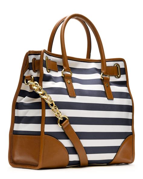 michael kors large hamilton striped canvas tote|Michael Kors saffiano large tote.